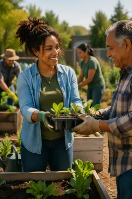 Young Volunteers in Community Garden Morning