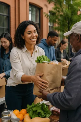 Young Volunteer at Community Food Table