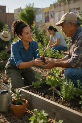Young Volunteer Helping in Community Garden