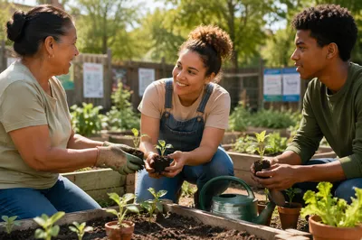 Volunteers Working Together in Community Garden