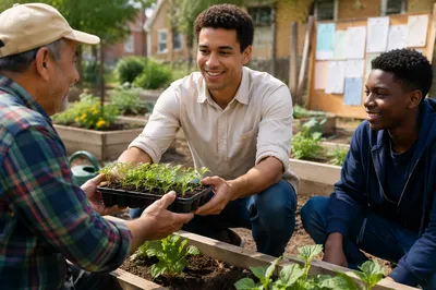 Young Volunteers Working in Community Garden