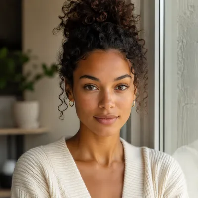 Confident Young Woman by Window Portrait