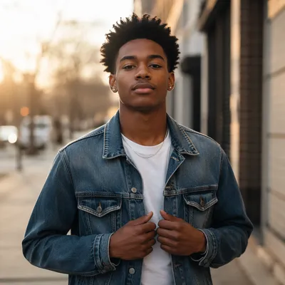 Confident Black Teen on City Sidewalk