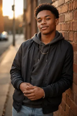Confident Black Teen Portrait by Brick Wall