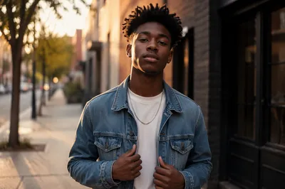 Confident Black Teen on City Sidewalk
