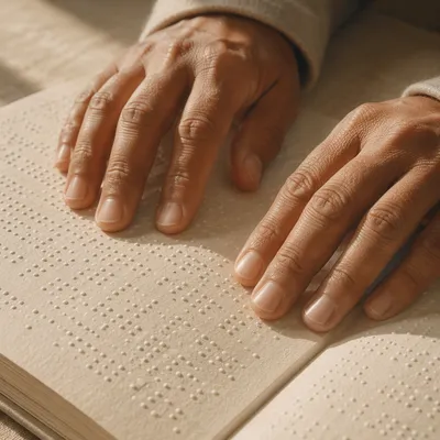 Hands Reading Open Braille Bible