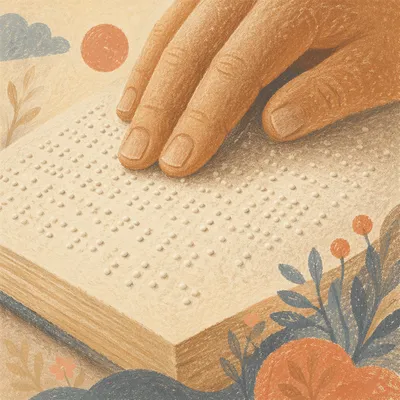 Hands Reading Braille Bible in Soft Light