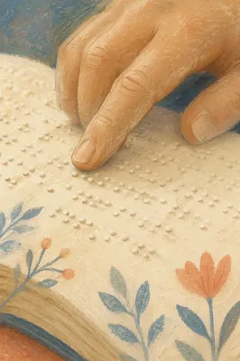 Hands Reading Braille Bible in Quiet Light