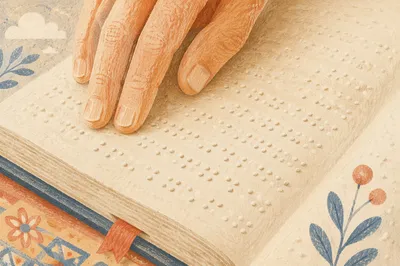 Hands Reading Braille Bible in Quiet Light
