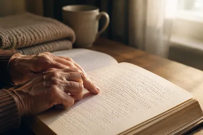 Elderly Hands Reading Braille Bible