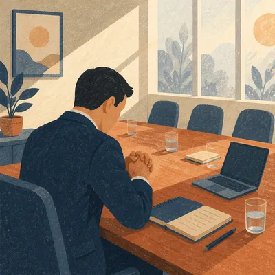 Business Person Praying Before Office Meeting