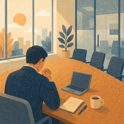 Business Person Praying Before Office Meeting