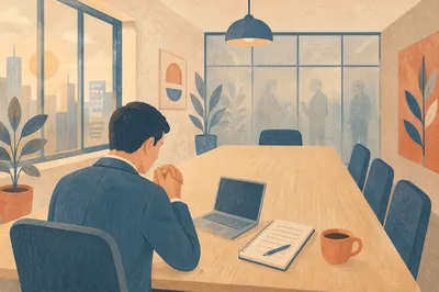 Business Person Praying Before Office Meeting