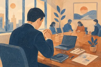 Business Professional Praying Before Office Meeting