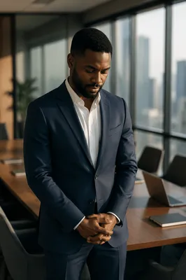 Young Businessman Praying Before Office Meeting