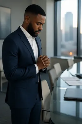 Businessman Praying Before Office Meeting