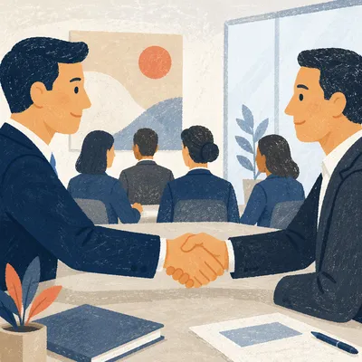Professional Handshake in Bright Office Meeting