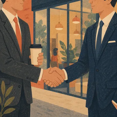 Professional Handshake Outside Modern Office Entrance