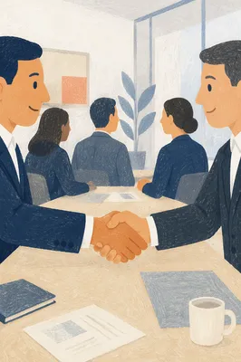 Business Handshake in Bright Office Meeting