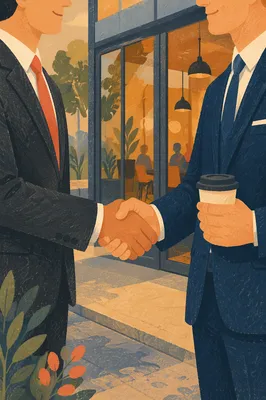 Professional Handshake Outside Modern Office Entrance