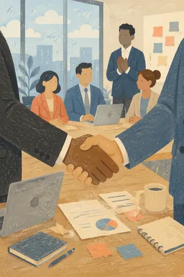 Professional Handshake in Modern Office Meeting