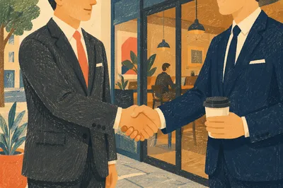Professional Handshake Outside Modern Office Entrance