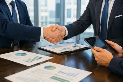 Professional Handshake at Conference Table Meeting