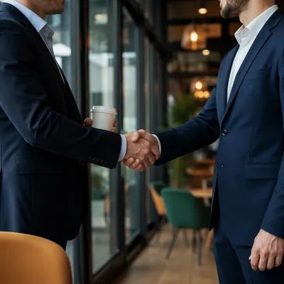 Professional Handshake in Modern Office Lounge