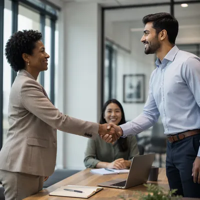 Confident Business Handshake in Modern Office