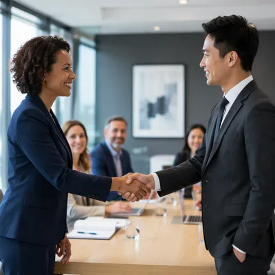 Confident Handshake in Modern Office Meeting