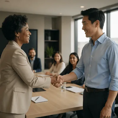 Business Handshake in Modern Meeting Room