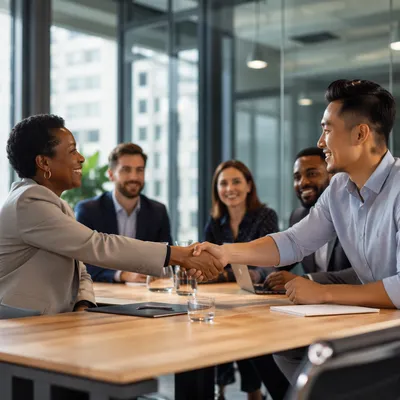 Business Handshake in Modern Office Meeting