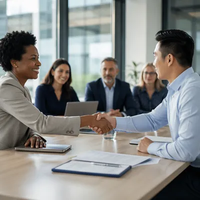 Business Handshake Across Conference Table