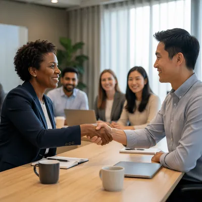 Business Handshake Across Conference Table