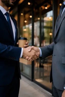 Business Handshake Outside Modern Office Entrance