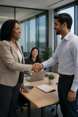 Business Handshake Across Conference Table