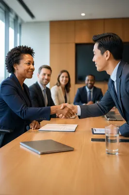 Business Handshake Across Conference Table