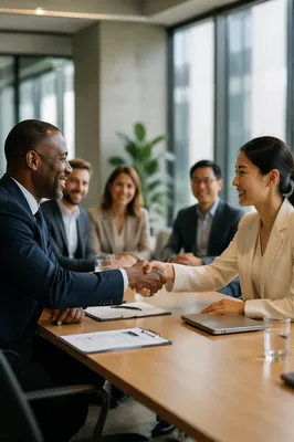 Business Handshake Across Conference Table