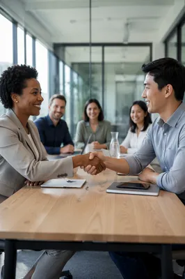 Business Handshake in Modern Meeting Room