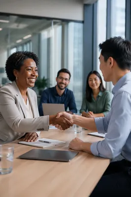 Business Handshake in Modern Office Meeting