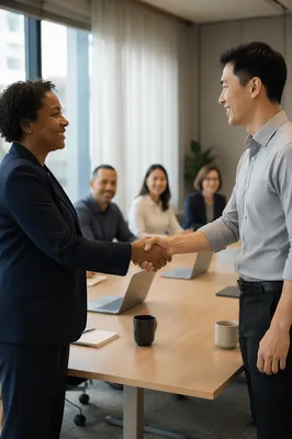 Business Handshake Across Conference Table