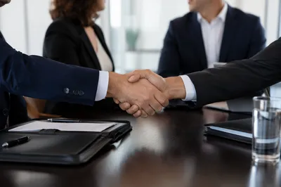 Professional Handshake in Bright Office Meeting