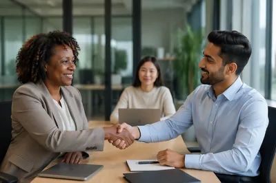 Business Handshake in Modern Office Meeting