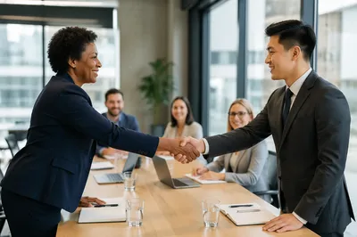 Business Handshake in Modern Meeting Room