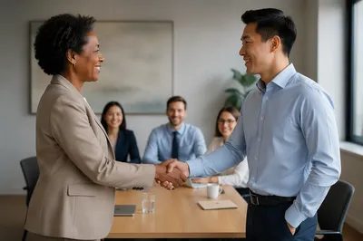 Business Handshake Across Conference Table
