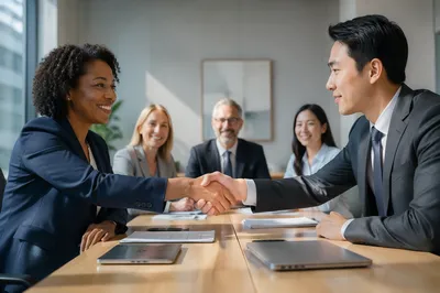 Business Handshake Across Conference Table
