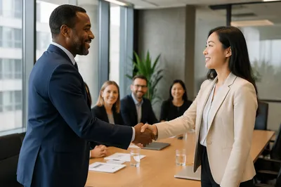 Business Handshake Across Conference Table
