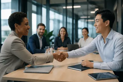 Business Handshake in Modern Office Meeting