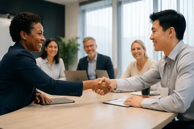 Business Handshake Across Conference Table
