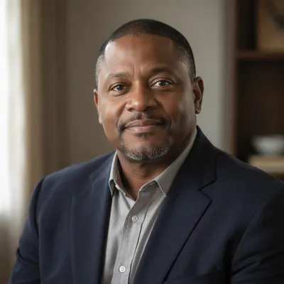 Serene Headshot of Middle-Aged Black Man